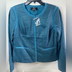 dennis basso Teal Tweed Collarless Jacket